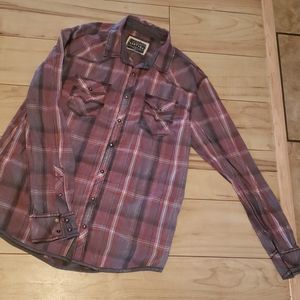 Plaid distressed long sleeve button up